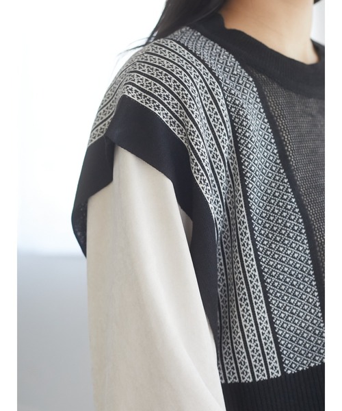 Green　Parks（グリーンパークス）の「ジャガード柄ニットベスト＊（ベスト・レディース・ブラック/ベージュ・FREE）」の13枚目の写真