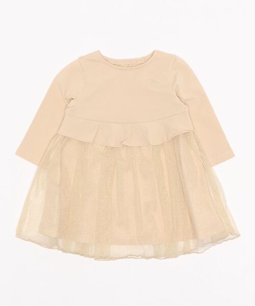 HAKKA BABY（ハッカベビー）の「[ベビー]ストレッチミニ裏毛長袖ドッキングワンピース（ワンピース・キッズ・キナリ/チャコール・90cm/80ｃｍ）」の2枚目の写真