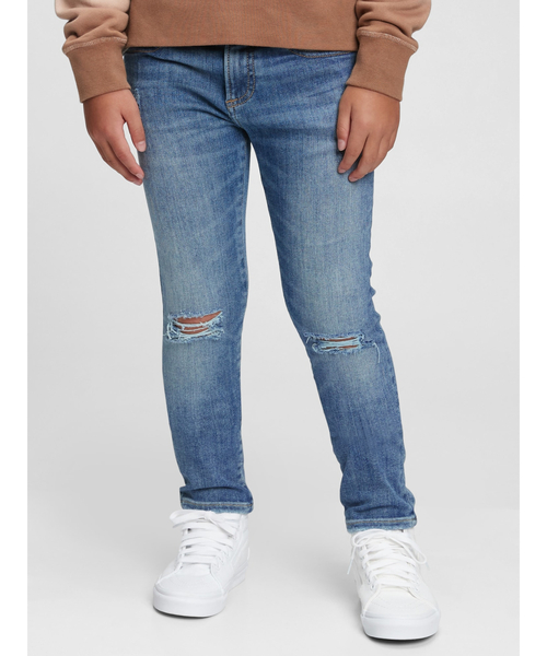 GAP（ギャップ）の「ウォッシュウェル（TM） ダメージ スキニーデニム (キッズ)（デニムパンツ・キッズ・ブルー系・8/16/10/12/18/14/6）」の2枚目の写真