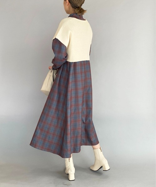 PICCIN（ピッチン）の「スキッパーフレアチェックワンピース（ワンピース・レディース・ブルーグレー/マスタード・M）」の17枚目の写真