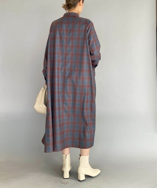 PICCIN（ピッチン）の「スキッパーフレアチェックワンピース（ワンピース・レディース・ブルーグレー/マスタード・M）」の6枚目の写真