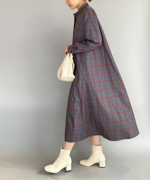 PICCIN（ピッチン）の「スキッパーフレアチェックワンピース（ワンピース・レディース・ブルーグレー/マスタード・M）」の21枚目の写真