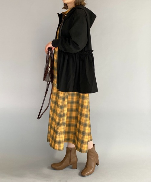 PICCIN（ピッチン）の「スキッパーフレアチェックワンピース（ワンピース・レディース・ブルーグレー/マスタード・M）」の10枚目の写真