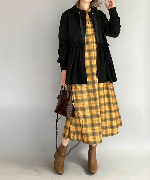 PICCIN（ピッチン）の「スキッパーフレアチェックワンピース（ワンピース・レディース・ブルーグレー/マスタード・M）」の14枚目の写真