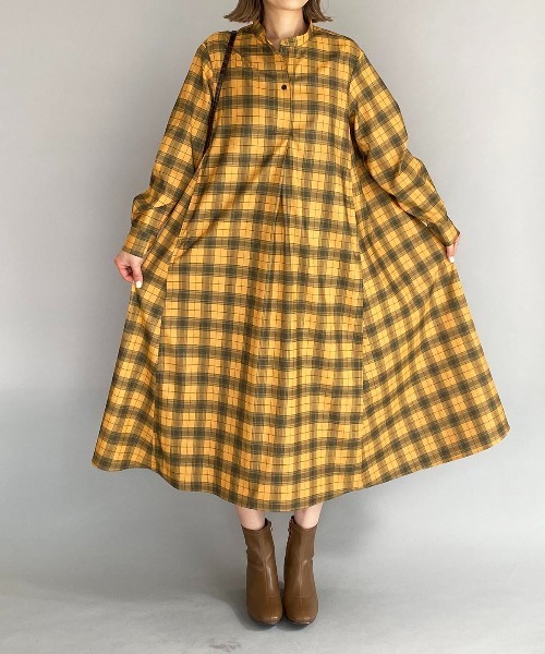 PICCIN（ピッチン）の「スキッパーフレアチェックワンピース（ワンピース・レディース・ブルーグレー/マスタード・M）」の15枚目の写真