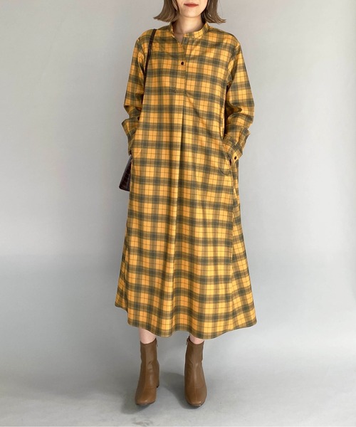 PICCIN（ピッチン）の「スキッパーフレアチェックワンピース（ワンピース・レディース・ブルーグレー/マスタード・M）」の18枚目の写真