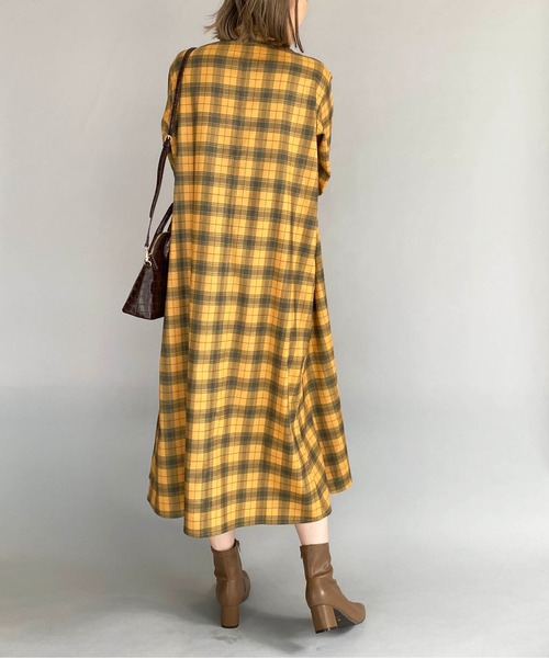 PICCIN（ピッチン）の「スキッパーフレアチェックワンピース（ワンピース・レディース・ブルーグレー/マスタード・M）」の22枚目の写真