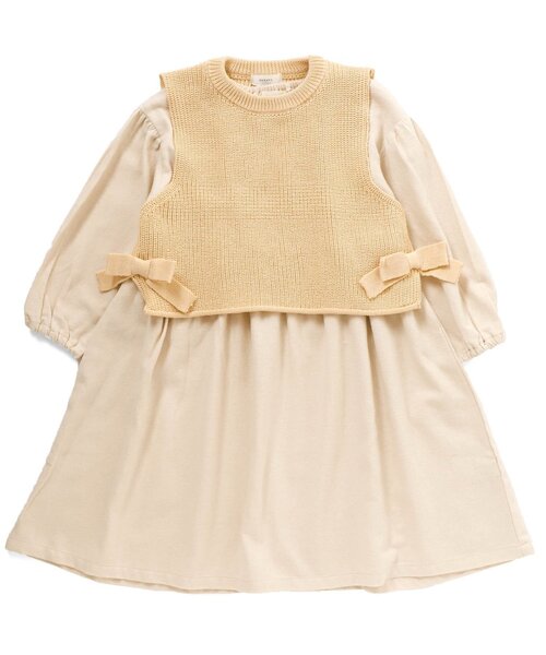 Seraph(セラフ)の「レイヤードベスト付きワンピース(ワンピース・キッズ・ブラウン/キナリ/ピンク・110/90/130/80/120/140/95/100)」の1枚目の写真