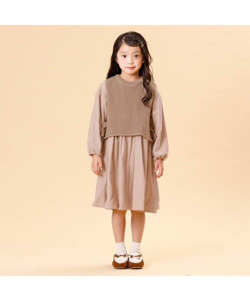 Seraph(セラフ)の「レイヤードベスト付きワンピース(ワンピース・キッズ・ブラウン/キナリ/ピンク・110/90/130/80/120/140/95/100)」の7枚目の写真