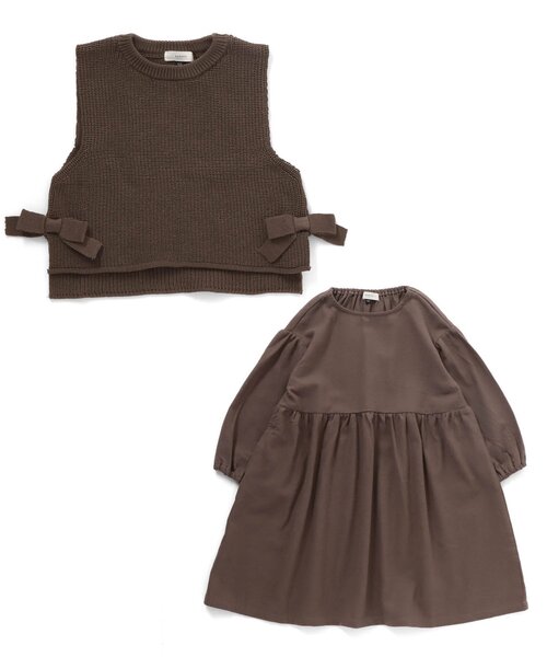 Seraph(セラフ)の「レイヤードベスト付きワンピース(ワンピース・キッズ・ブラウン/キナリ/ピンク・110/90/130/80/120/140/95/100)」の4枚目の写真