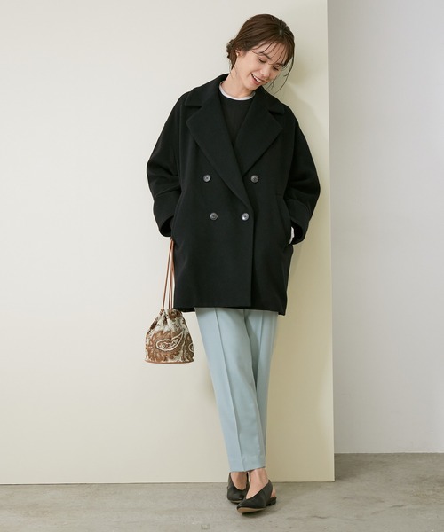 ROPE'（ロペ）の「【スタイリスト川上さやかさんコラボ】ダブルアウター（ピーコート・レディース・ブラック/オフホワイト/ブラック系その他・38/36）」の6枚目の写真