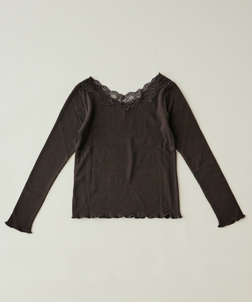 Chico（チコ）の「【SALON by Chico限定】レース衿ワッフルロンT（Tシャツ/カットソー・レディース・チャコールグレー/ピンク/アイボリー・FREE/SMALL）」の17枚目の写真