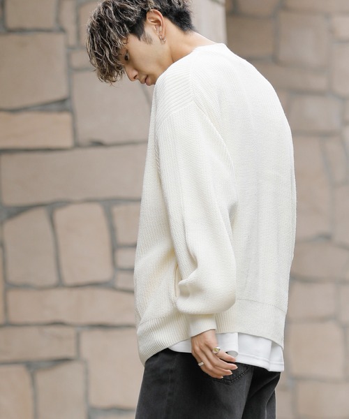 ADMIX/ATELIER SAB MEN(アドミックスアトリエサブメン)の「ハイバルキー糸 片畦編み オーバーサイズ ルーズ カーディガン(カーディガン/ボレロ・メンズ・グレイッシュベージュ/グリーン/ネイビー/ブラック/ホワイト/ダークブラウン/ライトグレー/グレー系その他・48/50)」の14枚目の写真