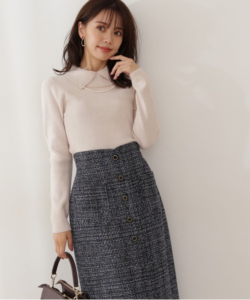 PROPORTION BODY DRESSING(プロポーションボディドレッシング)の「2Way襟付パールアゼニット / 1211270105(ニット/セーター・レディース・ブルー/オフホワイト/パープル・MEDIUM/SMALL)」の4枚目の写真