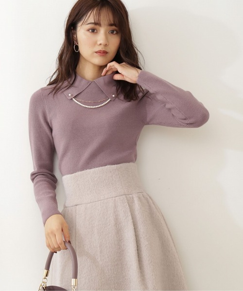 PROPORTION BODY DRESSING(プロポーションボディドレッシング)の「2Way襟付パールアゼニット / 1211270105(ニット/セーター・レディース・ブルー/オフホワイト/パープル・MEDIUM/SMALL)」の9枚目の写真