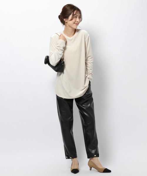 BARNYARDSTORM（バンヤードストーム）の「BARNYARDSTORM / フェイクレザー裾タブパンツ（その他パンツ・レディース・ブラック/オフホワイト・1/0）」の9枚目の写真