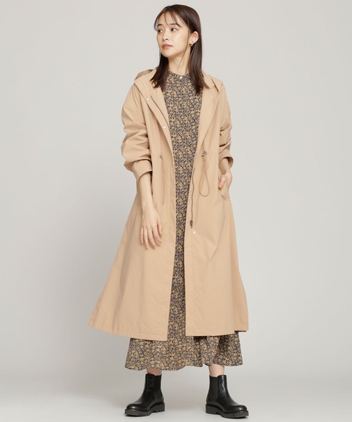 NANO universe（ナノユニバース）の「ZIPフードコート（モッズコート・レディース・ブラック/キャメル/ライトベージュ・FREE）」の3枚目の写真