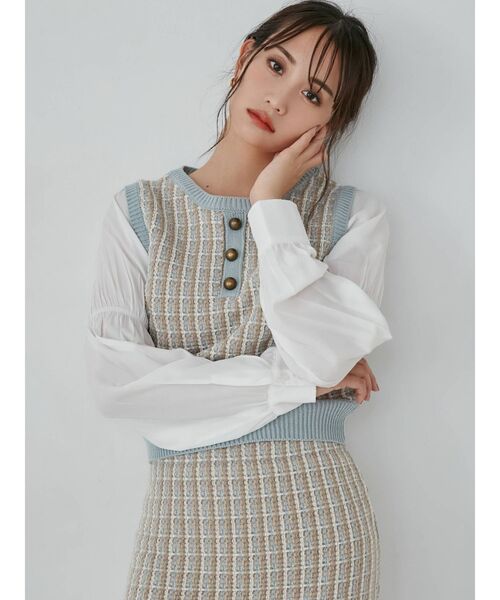 RESEXXY（リゼクシー）の「ドッキングツイードニットトップス【セットアップ着用可能】（ベスト・レディース・ブラック/ブルー/ブラウン・FREE）」の3枚目の写真