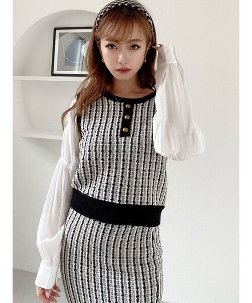 RESEXXY（リゼクシー）の「ドッキングツイードニットトップス【セットアップ着用可能】（ベスト・レディース・ブラック/ブルー/ブラウン・FREE）」の6枚目の写真