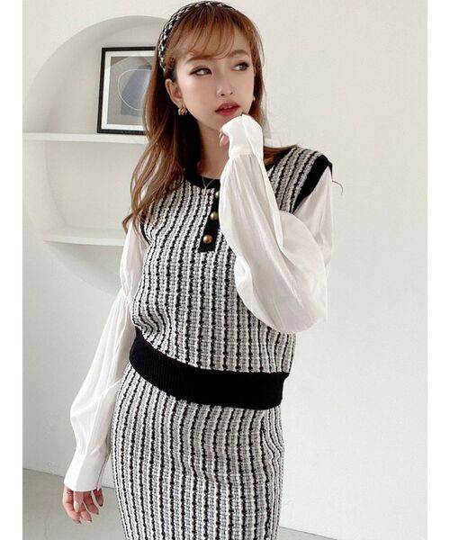 RESEXXY（リゼクシー）の「ドッキングツイードニットトップス【セットアップ着用可能】（ベスト・レディース・ブラック/ブルー/ブラウン・FREE）」の7枚目の写真