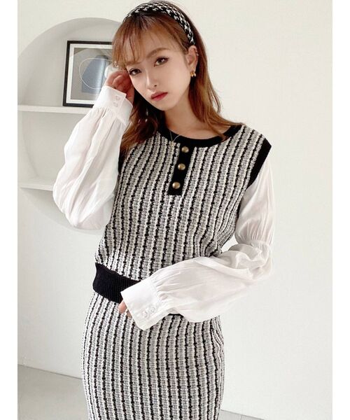 RESEXXY（リゼクシー）の「ドッキングツイードニットトップス【セットアップ着用可能】（ベスト・レディース・ブラック/ブルー/ブラウン・FREE）」の8枚目の写真