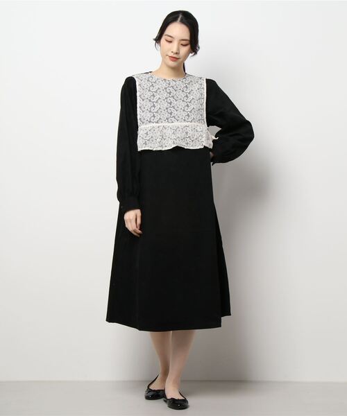 ehka sopo（エヘカソポ）の「レースビブワンピース（ワンピース・レディース・ブラック/カーキ/キナリ・ﾌﾘ-）」の8枚目の写真