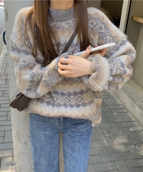 SONA(ソナ)の「SONYUNARA ユニークスノー柄ニット(ニット/セーター・レディース・グレー/レッド・FREE)」の9枚目の写真