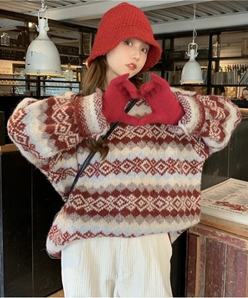 SONA(ソナ)の「SONYUNARA ユニークスノー柄ニット(ニット/セーター・レディース・グレー/レッド・FREE)」の18枚目の写真