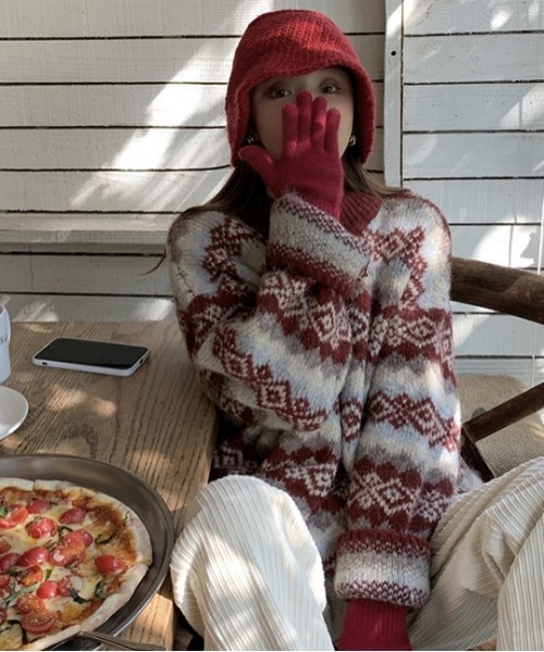 SONA(ソナ)の「SONYUNARA ユニークスノー柄ニット(ニット/セーター・レディース・グレー/レッド・FREE)」の20枚目の写真