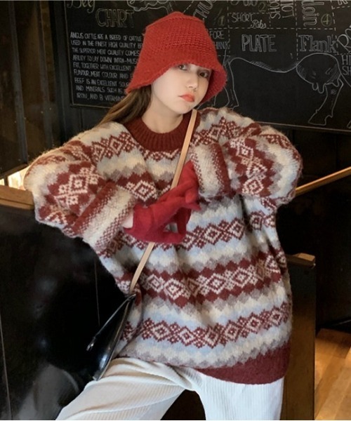 SONA(ソナ)の「SONYUNARA ユニークスノー柄ニット(ニット/セーター・レディース・グレー/レッド・FREE)」の22枚目の写真