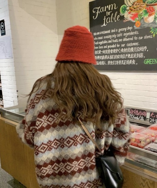 SONA(ソナ)の「SONYUNARA ユニークスノー柄ニット(ニット/セーター・レディース・グレー/レッド・FREE)」の6枚目の写真