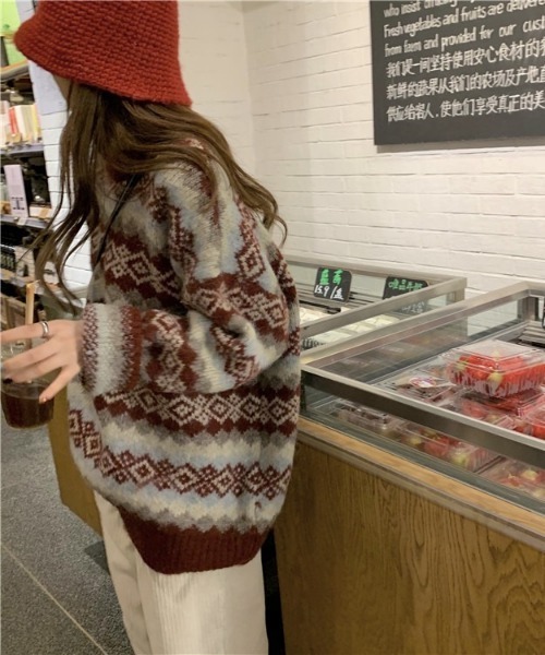 SONA(ソナ)の「SONYUNARA ユニークスノー柄ニット(ニット/セーター・レディース・グレー/レッド・FREE)」の7枚目の写真