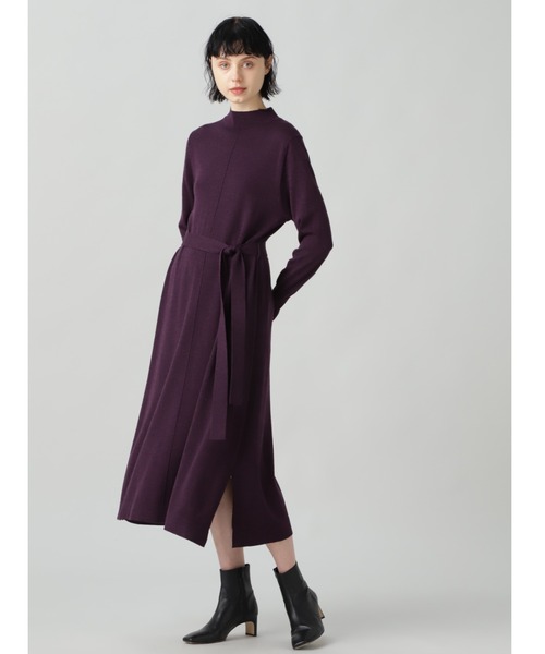 BOSCH（ボッシュ）の「ベルト付きニットワンピース（ワンピース・レディース・ネイビー/ブラウン/イエロー/パープル/ブルー・38）」の4枚目の写真