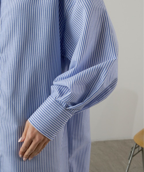 ANGIE（アンジー）の「バンドカラーボリュームスリーブシャツワンピース（シャツワンピース・レディース・ベージュ系その他/ブルー系その他/オフホワイト・FREE）」の6枚目の写真