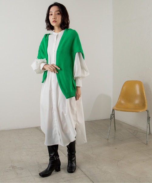 ANGIE（アンジー）の「バンドカラーボリュームスリーブシャツワンピース（シャツワンピース・レディース・ベージュ系その他/ブルー系その他/オフホワイト・FREE）」の12枚目の写真