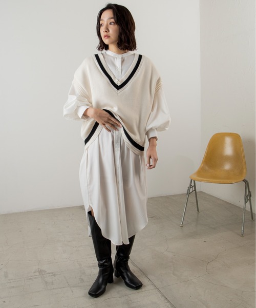 ANGIE（アンジー）の「バンドカラーボリュームスリーブシャツワンピース（シャツワンピース・レディース・ベージュ系その他/ブルー系その他/オフホワイト・FREE）」の13枚目の写真