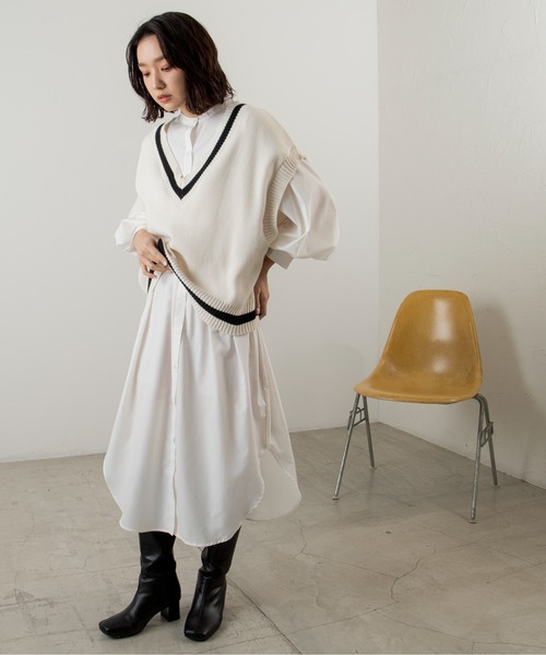 ANGIE（アンジー）の「バンドカラーボリュームスリーブシャツワンピース（シャツワンピース・レディース・ベージュ系その他/ブルー系その他/オフホワイト・FREE）」の14枚目の写真