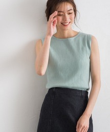 シルクタッチウォッシャブルノースリーブリブニット ボートネック