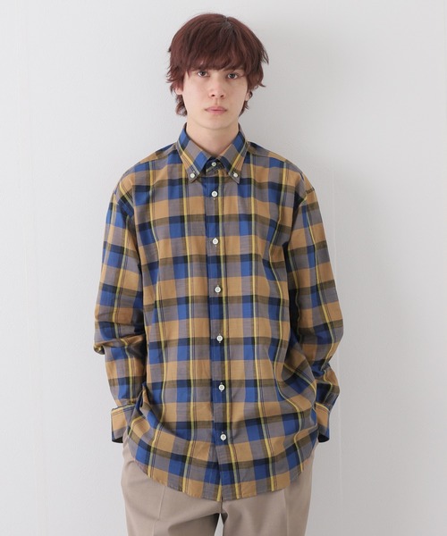 Alen ボタンダウン トップス ボタンダウン マドラスチェックシャツ ネイビー シャツ ブラウス シャツ ブラウス Edifice