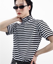 BASIC COTTON | 【BASIC COTTON/ベーシックコットン】22SS POLA HALF TOP/ポロシャツ タートルネック モックネック 韓国ファッション 韓国ブランド モックネックTシャツ 半袖 Tシャツ ボーダーT 縞々T(Tシャツ/カットソー)