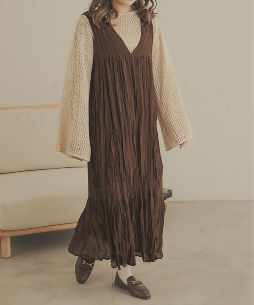 Ambre Neige（アンブルネージュ）の「【前後2WAY／2サイズ展開】クリンクルノースリーブワンピース／WEB/EC限定商品（ワンピース・レディース・ベージュ/アイボリー/モカ/ブラック/ダークブラウン・FREE/MEDIUM/SMALL）」の15枚目の写真