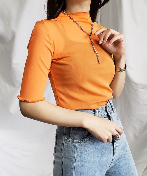 me ハイネック 半袖 me+em select tシャツ Tシャツ 「 13色展開 」シースルー