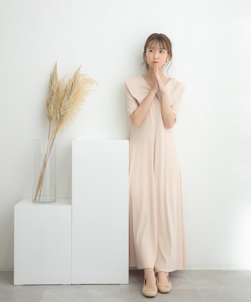 ADIRA（アディラ）の「ビッグカラーカットリブワンピ（ワンピース・レディース・ブラウン/アイボリー/オレンジ・MEDIUM）」の12枚目の写真