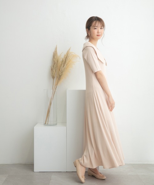 ADIRA（アディラ）の「ビッグカラーカットリブワンピ（ワンピース・レディース・ブラウン/アイボリー/オレンジ・MEDIUM）」の6枚目の写真