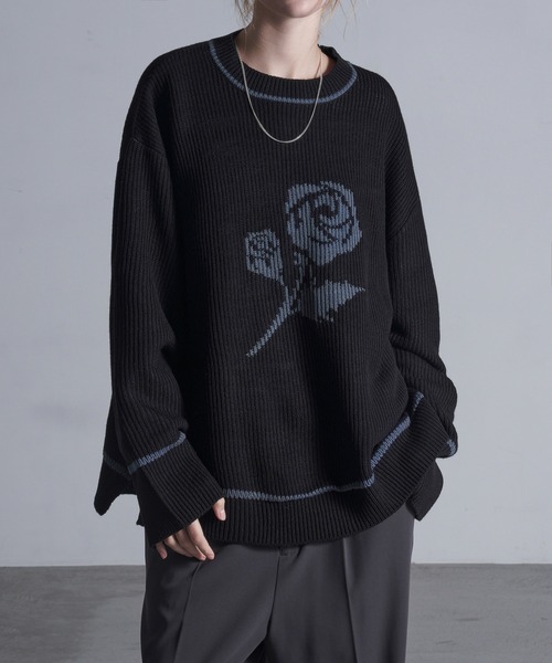 Loose/ルース（ルース）の「ローズロゴ オーバーサイズニット（ニット/セーター・メンズ・グレー/オフホワイト/ブラック・S/M/L）」の3枚目の写真