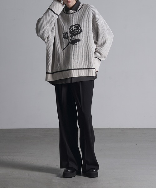 Loose/ルース（ルース）の「ローズロゴ オーバーサイズニット（ニット/セーター・メンズ・グレー/オフホワイト/ブラック・S/M/L）」の5枚目の写真