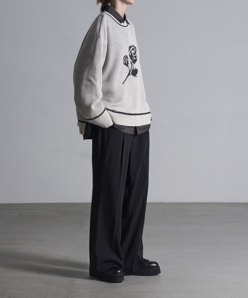 Loose/ルース（ルース）の「ローズロゴ オーバーサイズニット（ニット/セーター・メンズ・グレー/オフホワイト/ブラック・S/M/L）」の6枚目の写真
