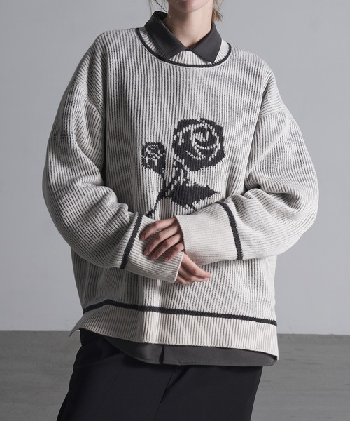 Loose/ルース（ルース）の「ローズロゴ オーバーサイズニット（ニット/セーター・メンズ・グレー/オフホワイト/ブラック・S/M/L）」の9枚目の写真