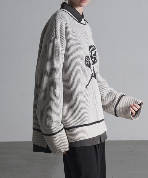 Loose/ルース（ルース）の「ローズロゴ オーバーサイズニット（ニット/セーター・メンズ・グレー/オフホワイト/ブラック・S/M/L）」の14枚目の写真