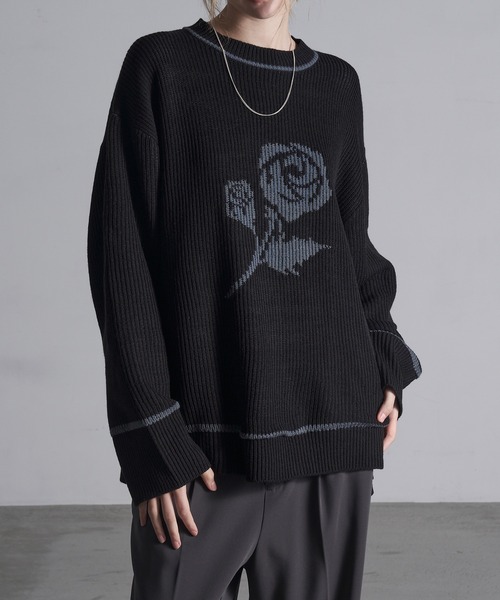 Loose/ルース（ルース）の「ローズロゴ オーバーサイズニット（ニット/セーター・メンズ・グレー/オフホワイト/ブラック・S/M/L）」の20枚目の写真